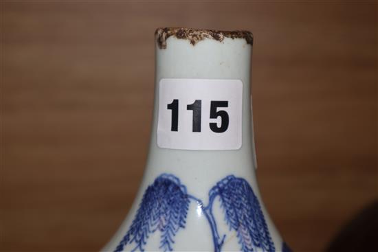 Two Chinese blue and white vases, one with neck cut down tallest 22cm